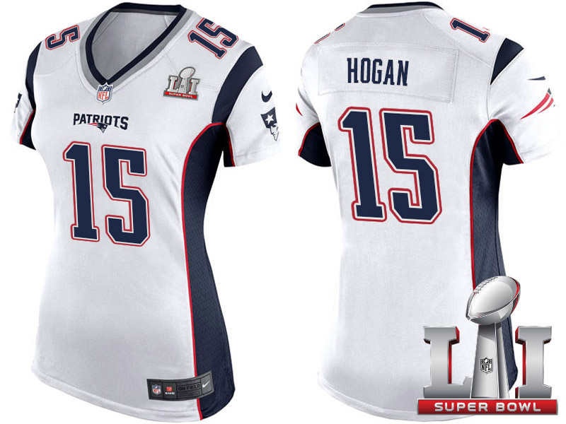 Women's New England Patriots #15 Chris Hogan White 2017 Super Bowl LI Patch Game Jersey