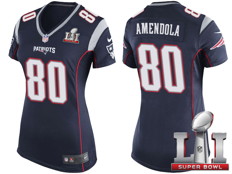 Women's New England Patriots #80 Danny Amendola Navy 2017 Super Bowl LI Patch Game Jersey