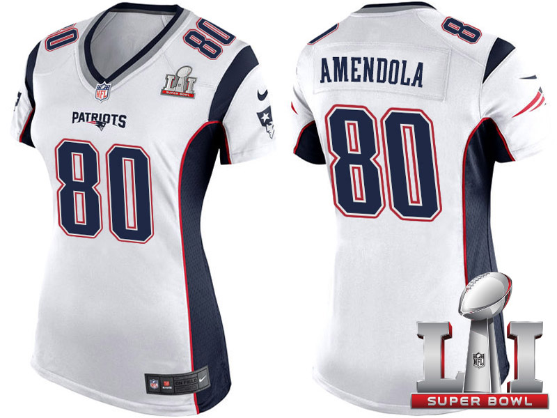 Women's New England Patriots #80 Danny Amendola White 2017 Super Bowl LI Patch Game Jersey