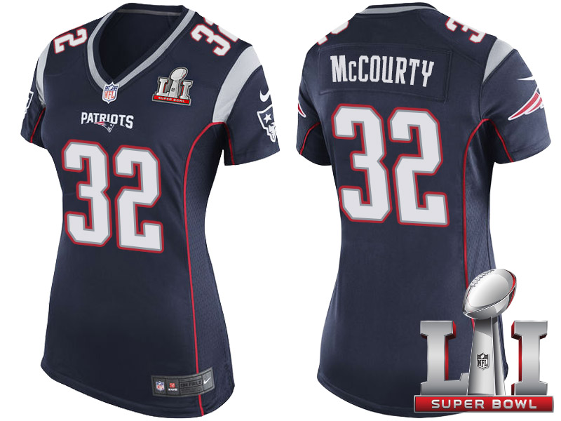 Women's New England Patriots #32 Devin McCourty Navy 2017 Super Bowl LI Patch Game Jersey