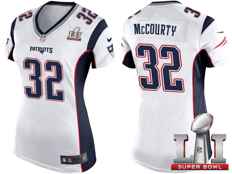 Women's New England Patriots #32 Devin McCourty White 2017 Super Bowl LI Patch Game Jersey