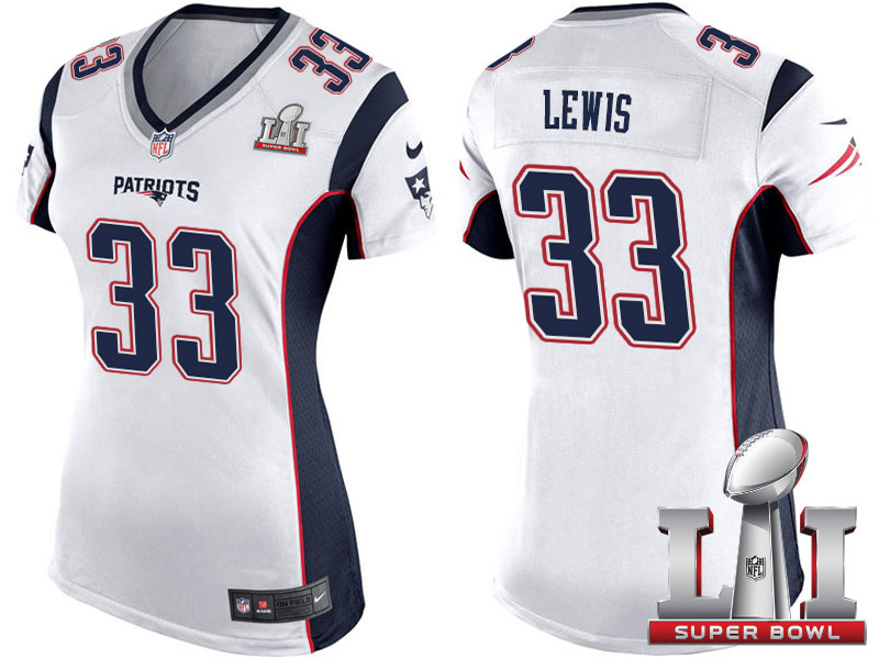 Women's New England Patriots #33 Dion Lewis White 2017 Super Bowl LI Patch Game Jersey