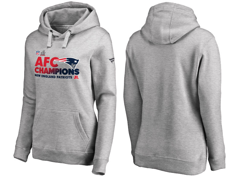 Women's New England Patriots Gray 2016 AFC Conference Champions Trophy Collection Locker Room Hoodie