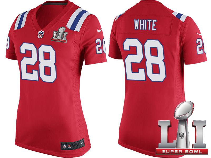 Women's New England Patriots #28 James White Red Super Bowl LI Jersey