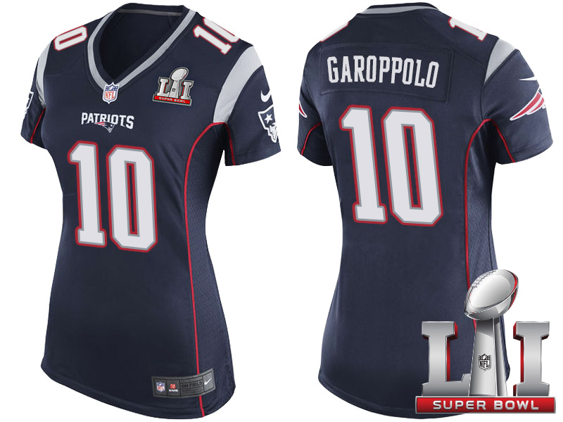 Women's New England Patriots #10 Jimmy Garoppolo Navy 2017 Super Bowl 51 Patch Game Jersey