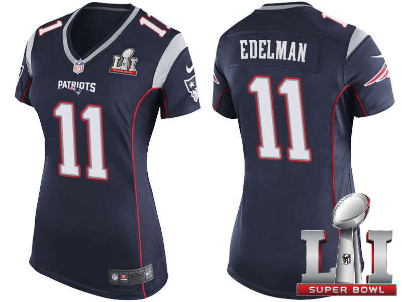 Women's New England Patriots #11 Julian Edelman Navy 2017 Super Bowl 51 Patch Game Jersey