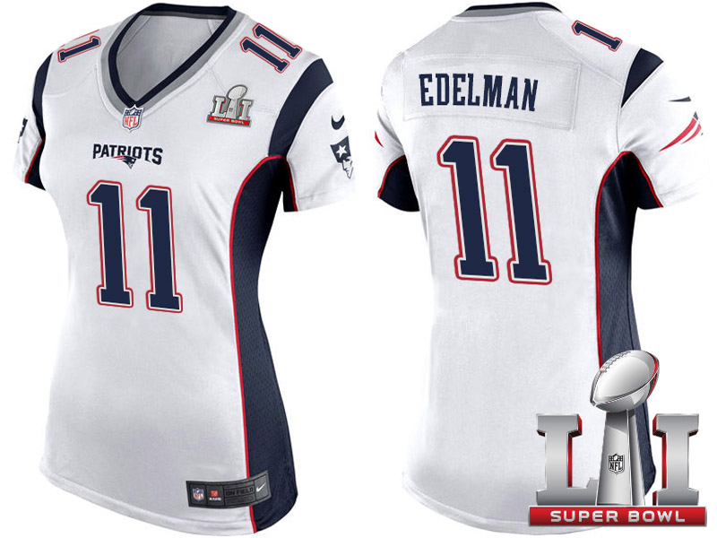 Women's New England Patriots #11 Julian Edelman White 2017 Super Bowl 51 Patch Game Jersey