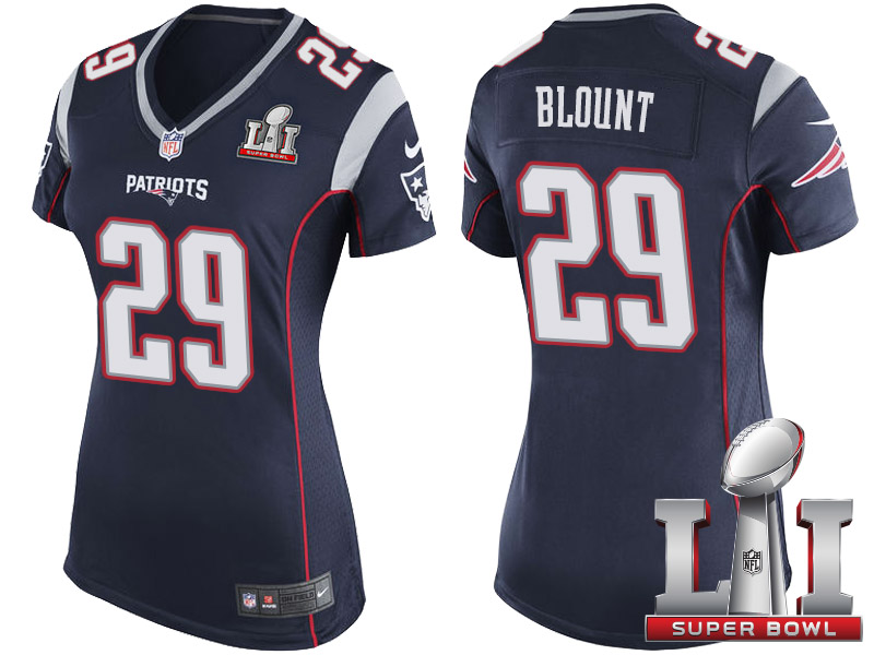 Women's New England Patriots #29 LeGarrette Blount Navy 2017 Super Bowl LI Patch Game Jersey