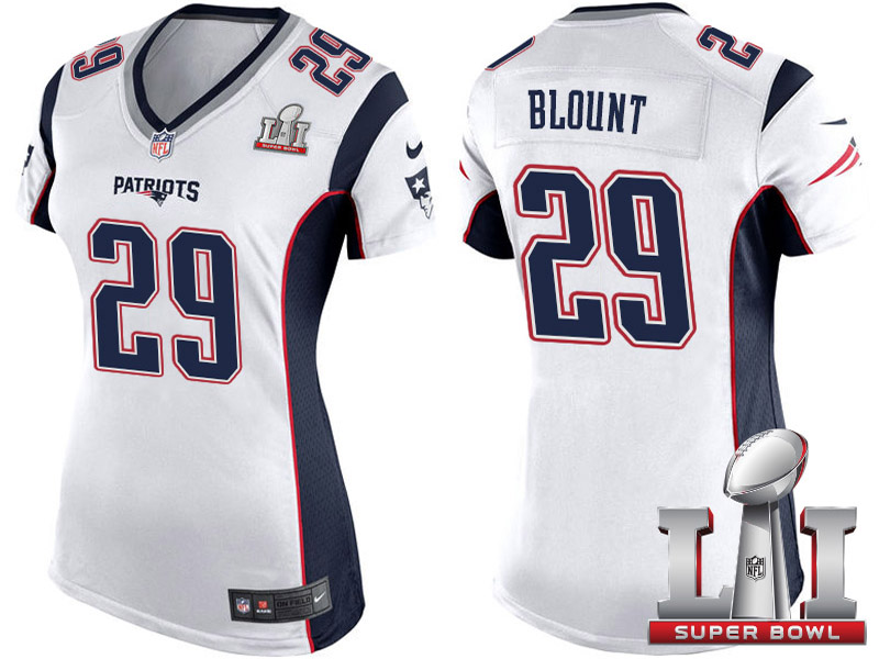 Women's New England Patriots #29 LeGarrette Blount White 2017 Super Bowl LI Patch Game Jersey