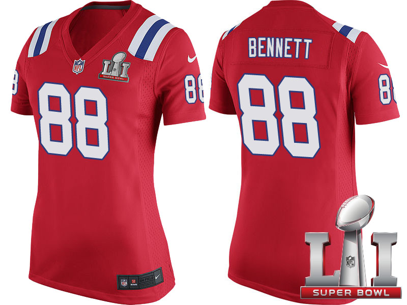 Women's New England Patriots #88 Martellus Bennett Red Super Bowl LI Jersey