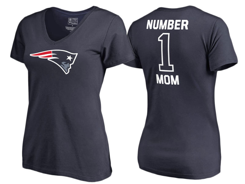 Women's New England Patriots Navy #1 Mom V-Neck T-Shirt