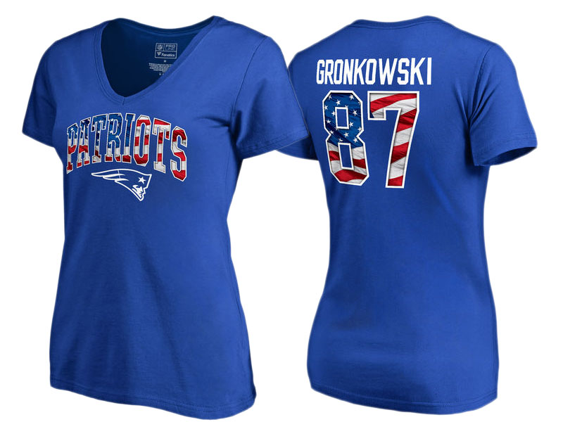 New England Patriots #8 Rob Gronkowski Royal Banner Wave Name and Number T-Shirt