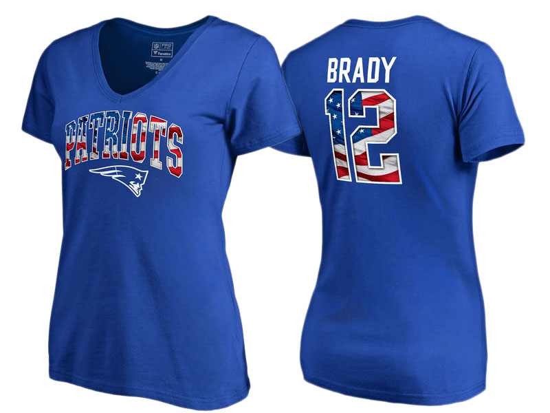 New England Patriots #12 Tom Brady Royal Banner Wave Name and Number T-Shirt