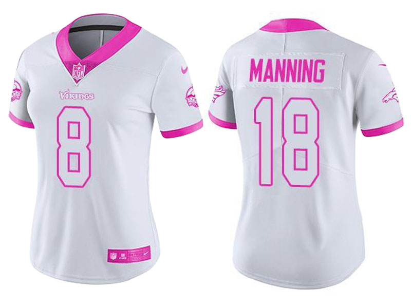 Women's Denver Broncos #18 Peyton Manning White Pink Rush Fashion Jersey