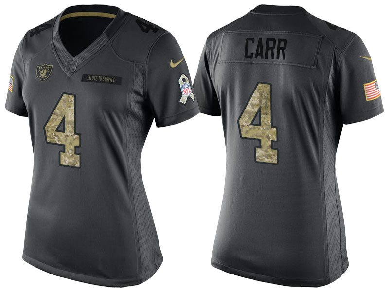 Women's Oakland Raiders #4 Derek Carr Camo Anthracite 2016 Salute to Service Limited Jersey