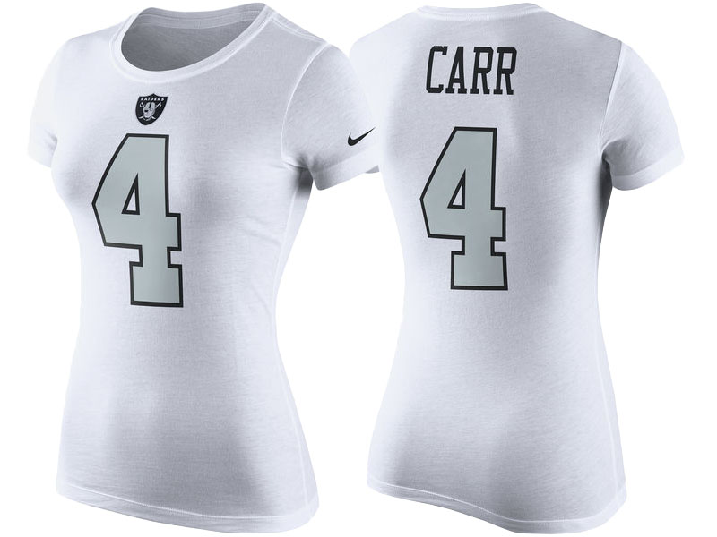 Women's Oakland Raiders #4 Derek Carr White Player Pride Color Rush Name & Number T-Shirt