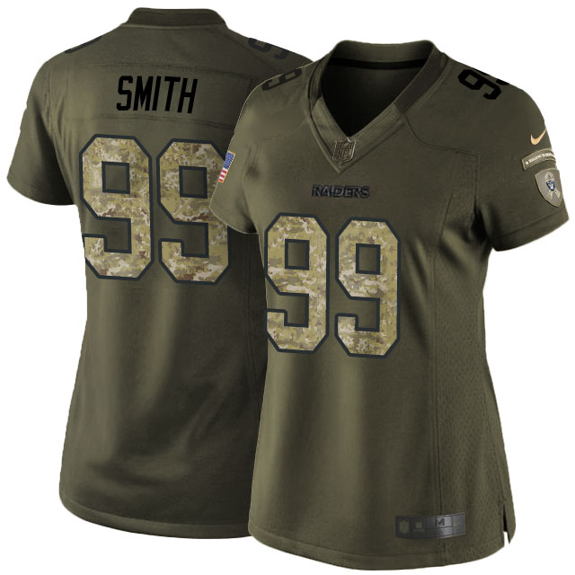 Women's Oakland Raiders #99 Aldon Smith Olive Camo Salute to Service Jersey