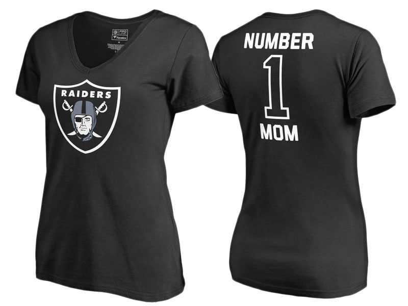 Women's Oakland Raiders Black #1 Mom V-Neck T-Shirt