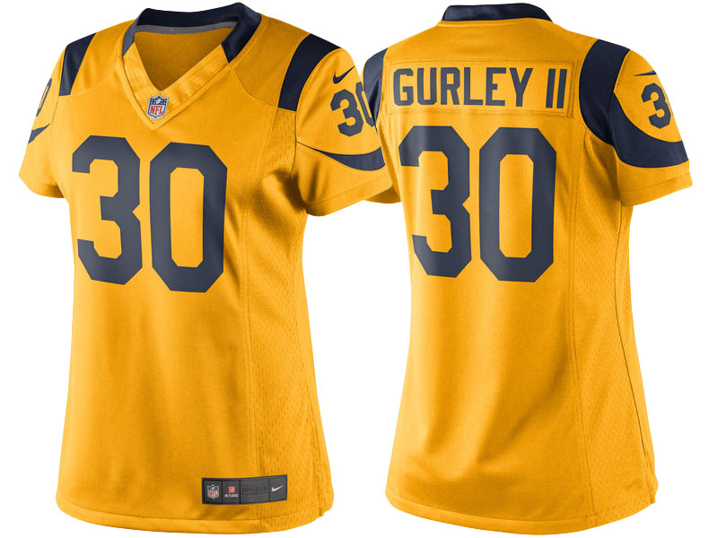 Women's Los Angeles Rams #30 Todd Gurley II Gold Color Rush Limited Jersey