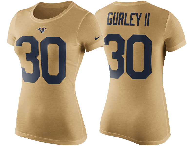 Women's Los Angeles Rams #30 Todd Gurley II Yellow Player Pride Color Rush Name & Number T-Shirt