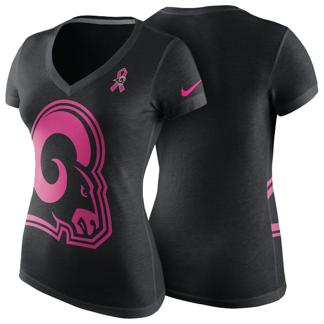 Women's Los Angeles Rams Black Breast Cancer Awareness Tri-Blend V-Neck T-Shirt