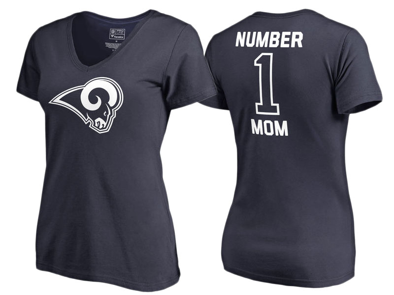 Women's Los Angeles Rams Navy #1 Mom V-Neck T-Shirt