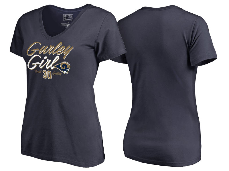 Women's Los Angeles Rams Pro Line Navy Number & Name Todd Gurley Fans T-Shirt