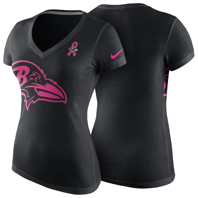 Women's Baltimore Ravens Black Breast Cancer Awareness Tri-Blend V-Neck T-Shirt