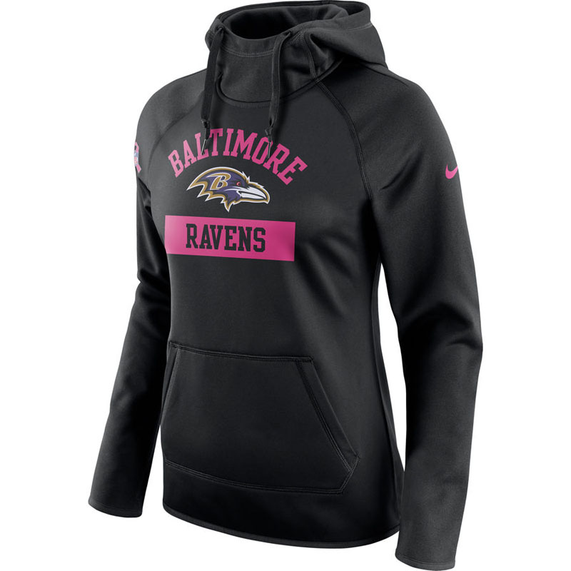 Women's Baltimore Ravens Black Breast Cancer Awareness Circuit Performance Pullover Hoodie