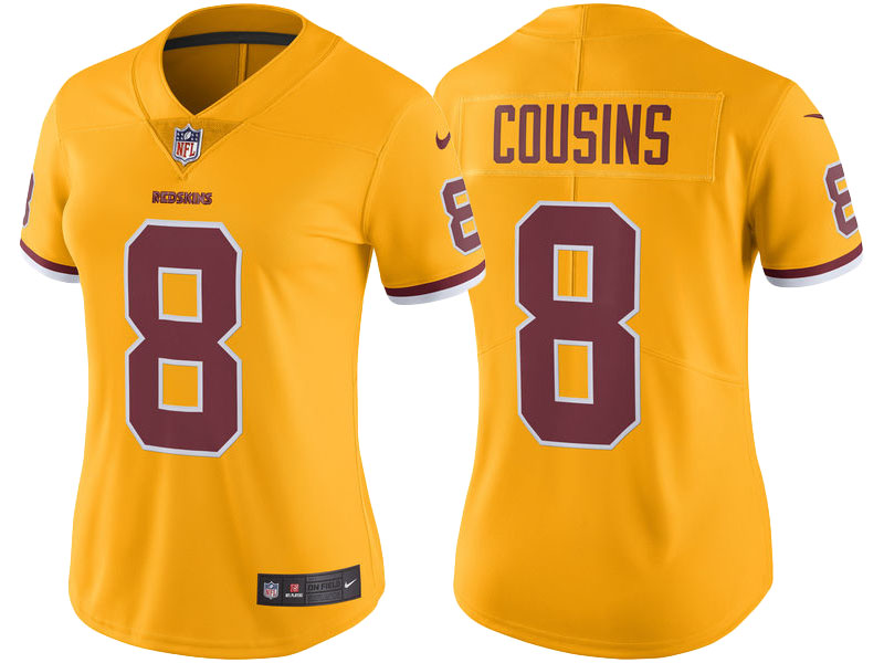 Women's Washington Redskins #8 Kirk Cousins Gold Color Rush Limited Jersey