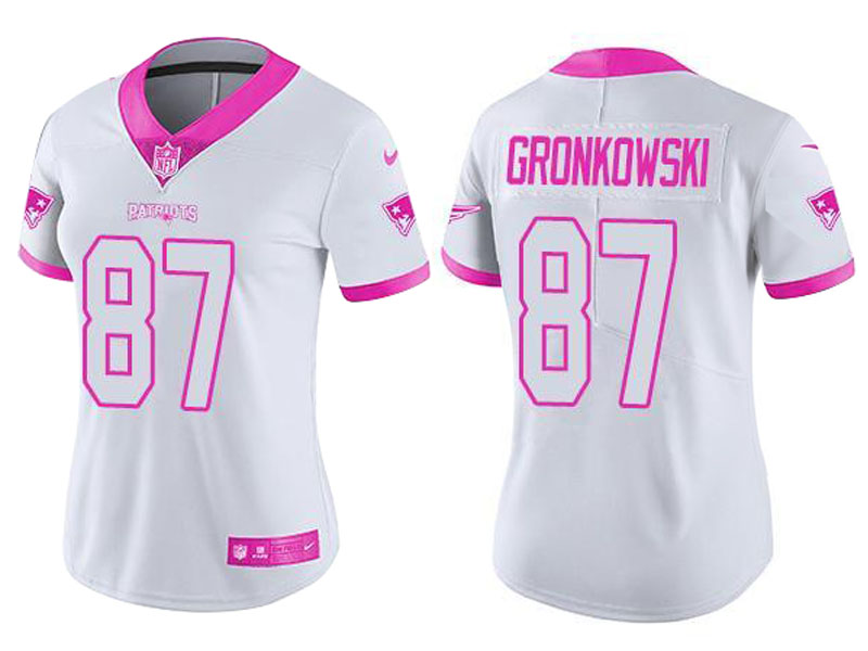 Women's New England Patriots #87 Rob Gronkowski White Pink Rush Fashion Jersey