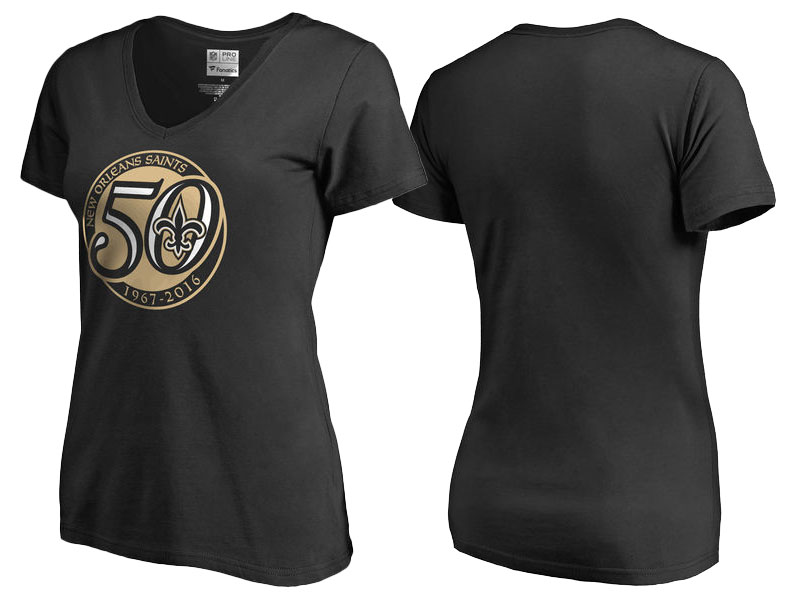 Women's New Orleans Saints Black Pro Line 50th Season V-Neck T-Shirt