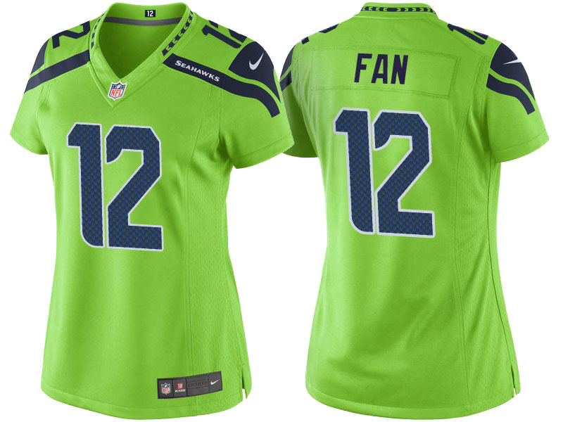 Women's Seattle Seahawks #12 12th Fan Green Color Rush Limited Jersey