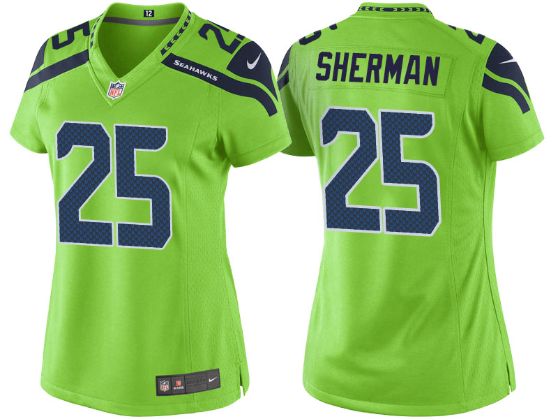 Women's Seattle Seahawks #25 Richard Sherman Green Color Rush Limited Jersey