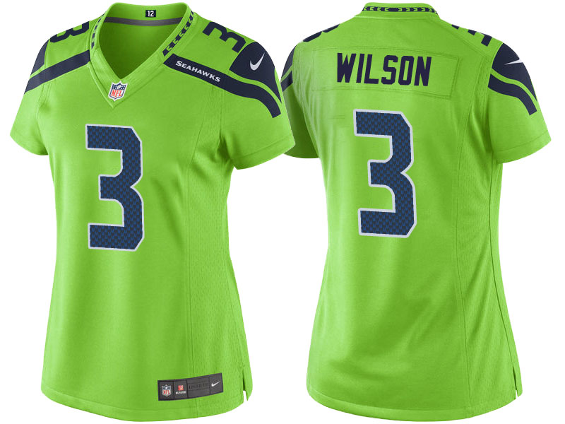 Women's Seattle Seahawks #3 Russell Wilson Green Color Rush Limited Jersey