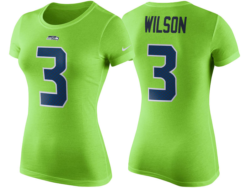 Women's Seattle Seahawks #3 Russell Wilson Green Player Pride Color Rush Name & Number T-Shirt