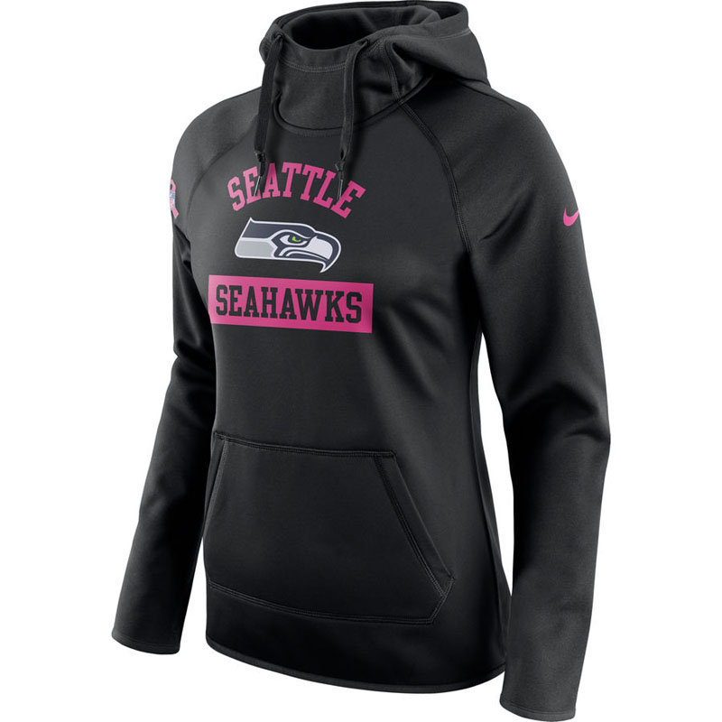 Women's Seattle Seahawks Black Breast Cancer Awareness Circuit Performance Pullover Hoodie