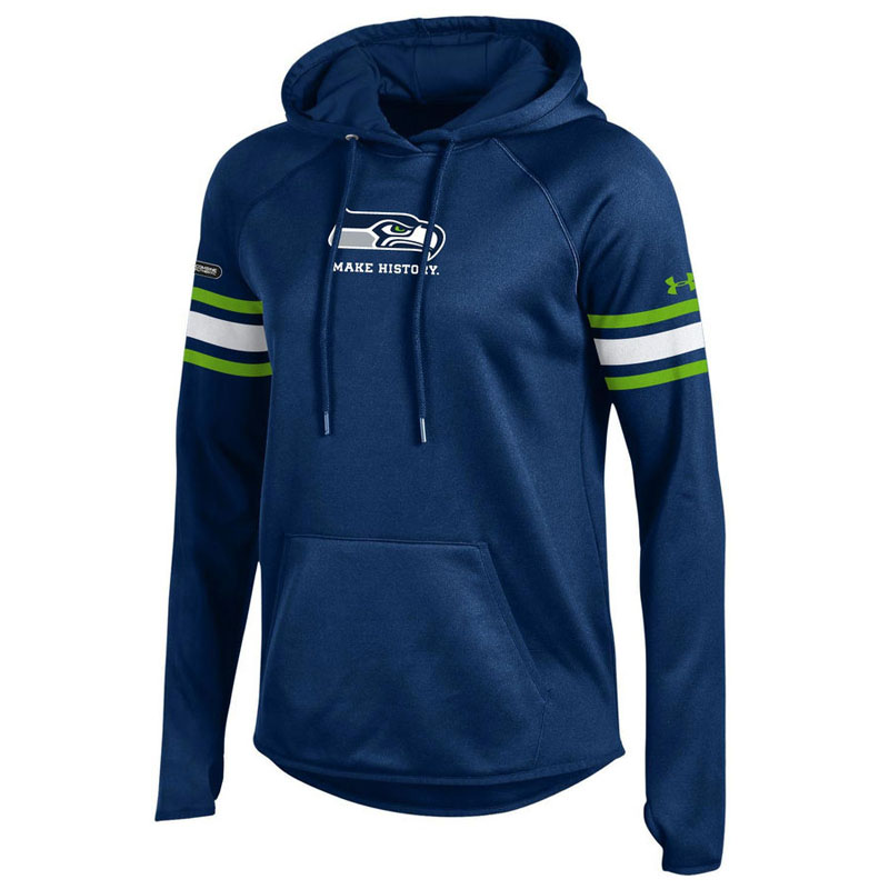 Women's Seattle Seahawks Navy Under Armour NFL Combine Authentic Fleece Pullover Hoodie