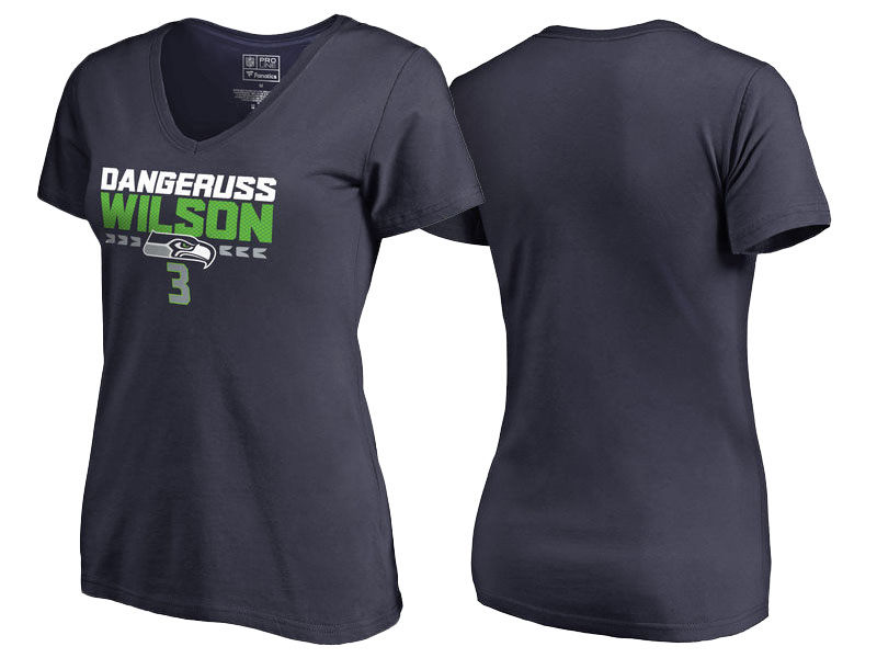 Women's Seattle Seahawks Pro Line Navy Number & Name Russell Wilson Fans T-Shirt