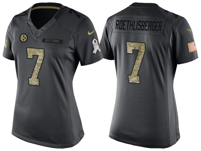 Women's Pittsburgh Steelers #7 Ben Roethlisberger Camo Anthracite 2016 Salute to Service Limited Jersey