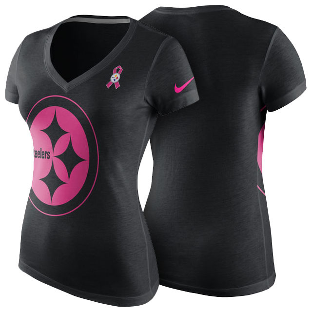 Women's Pittsburgh Steelers Black Breast Cancer Awareness Tri-Blend V-Neck T-Shirt