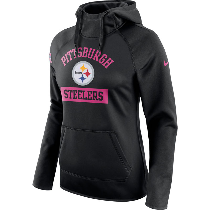 Women's Pittsburgh Steelers Black Breast Cancer Awareness Circuit Performance Pullover Hoodie