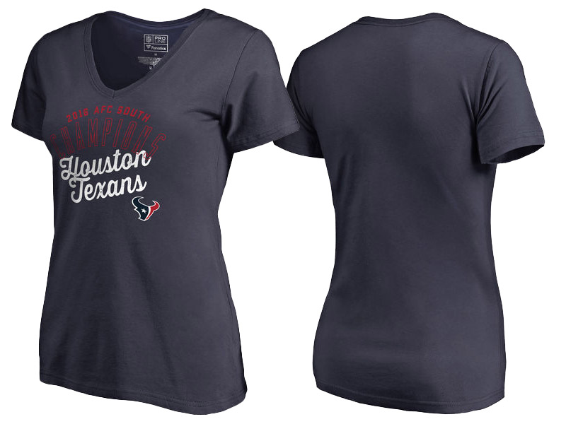 Women's 2016 AFC South Division Champions Houston Texans Navy V-Neck T-Shirt