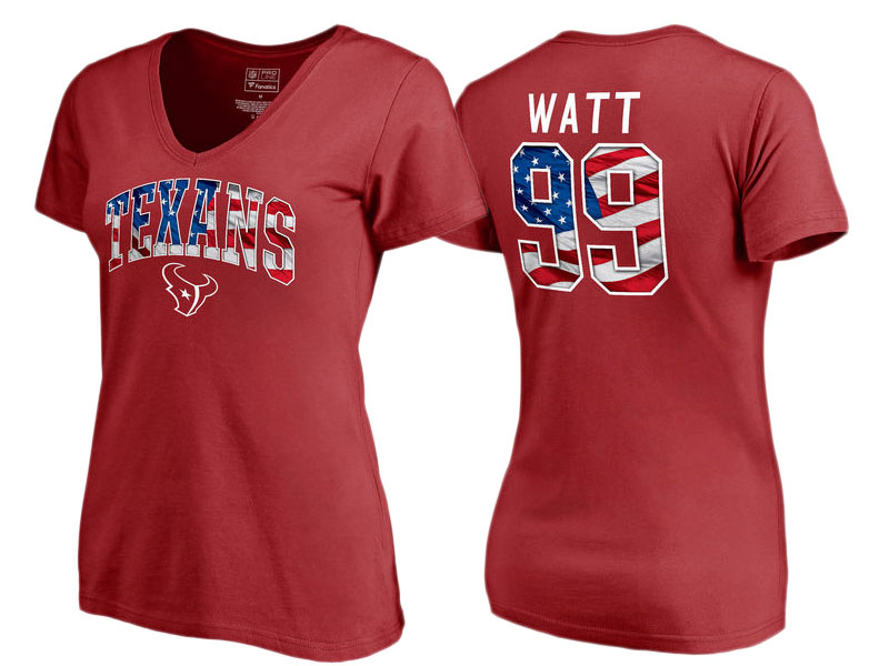 Houston Texans #99 J.J. Watt Red Banner Wave Name and Number T-Shirt