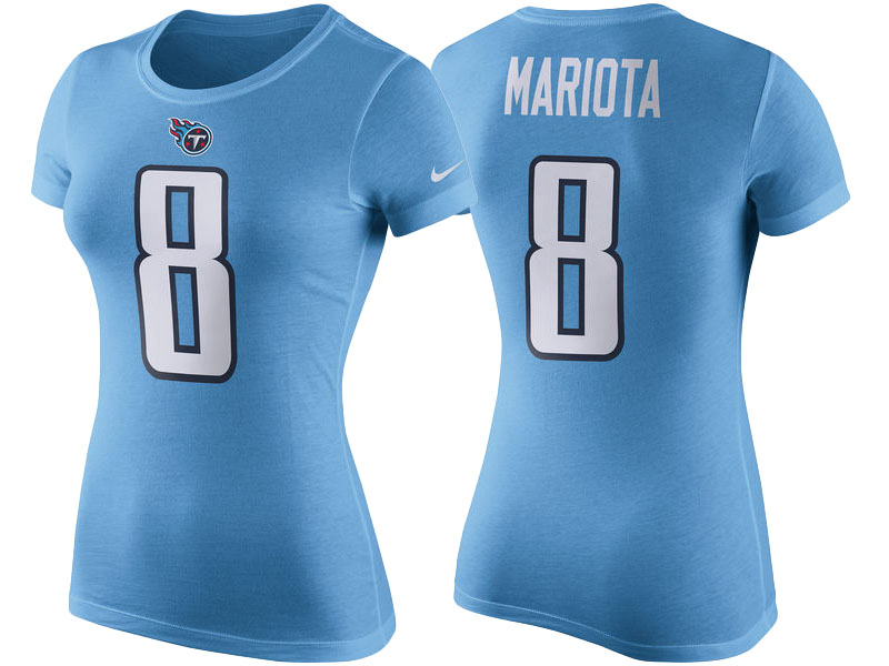 Women's Tennessee Titans #8 Marcus Mariota Light Blue Player Pride Color Rush Name & Number T-Shirt