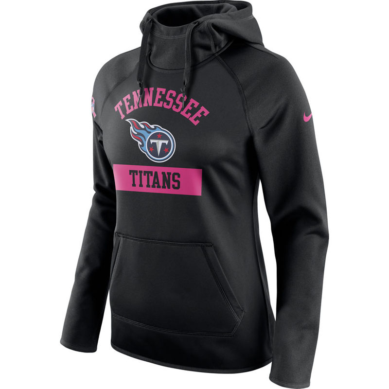 Women's Tennessee Titans Black Breast Cancer Awareness Circuit Performance Pullover Hoodie