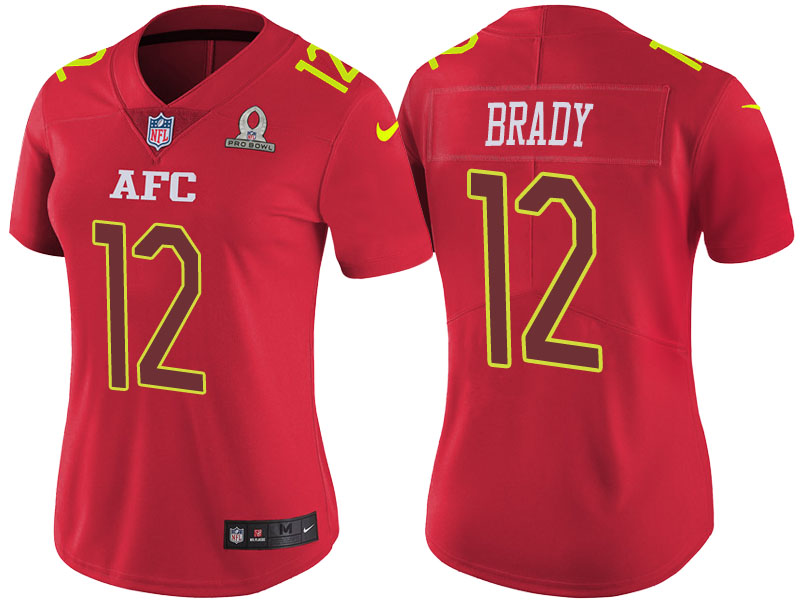 Women's AFC 2017 Pro Bowl New England Patriots #12 Tom Brady Red Game Jersey