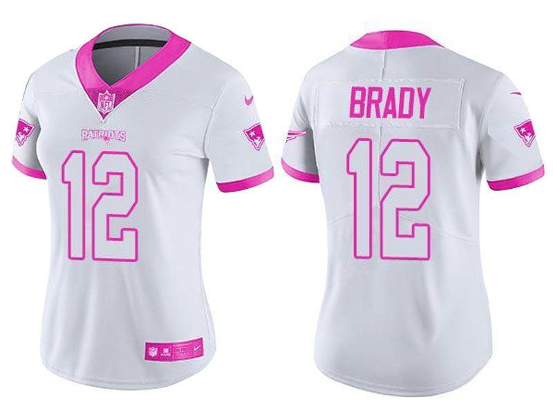 Women's New England Patriots #12 Tom Brady White Pink Rush Fashion Jersey