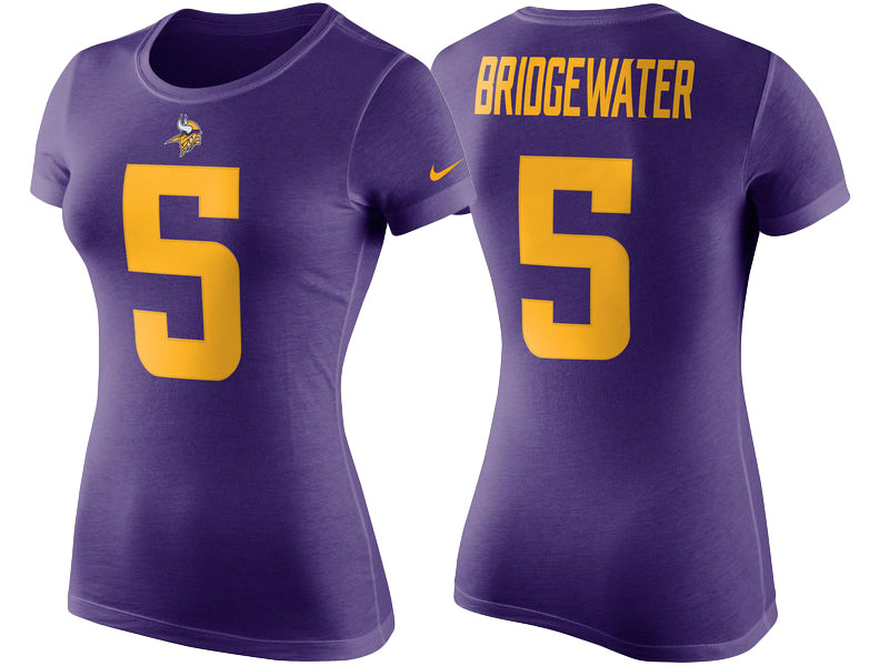 Women's Minnesota Vikings #5 Teddy Bridgewater Purple Player Pride Color Rush Name & Number T-Shirt