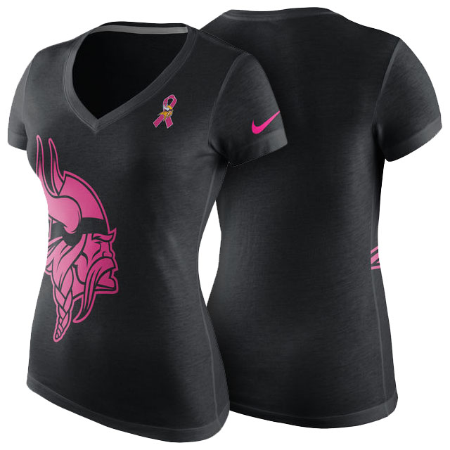 Women's Minnesota Vikings Black Breast Cancer Awareness Tri-Blend V-Neck T-Shirt